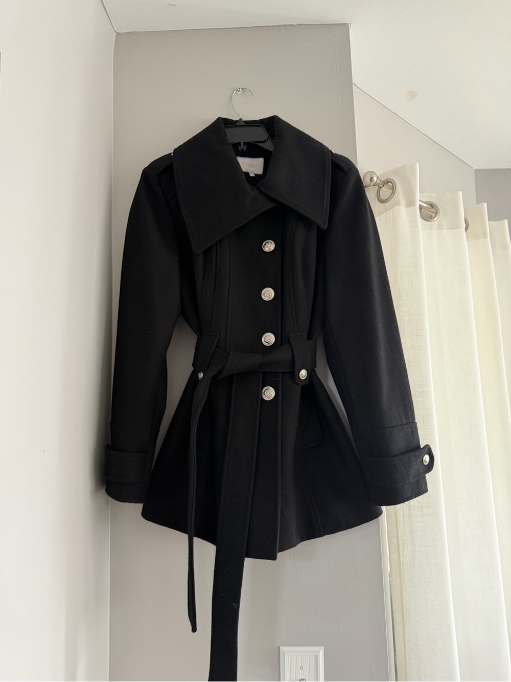 Black Women's Wool Coat with Belt